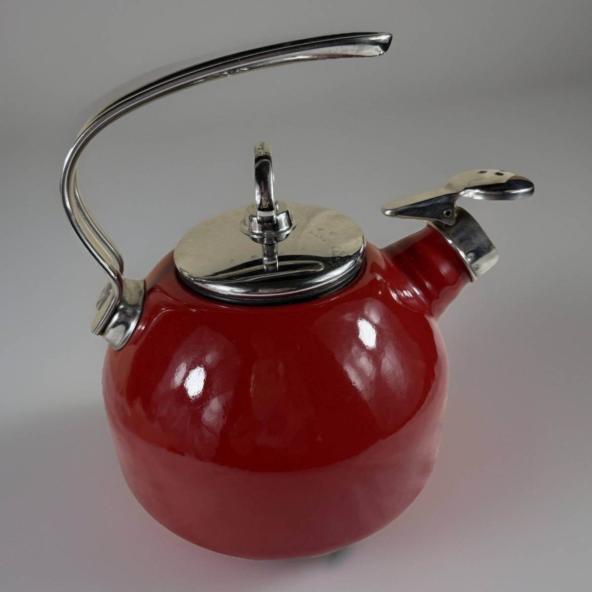 Vintage Chantal Whistle Tea Kettle Red Enamel Stovetop Harmonica