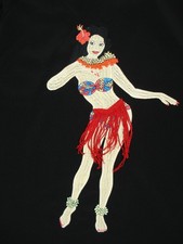 Dragonfly Embroidered Shirt Men's L Bowling Hula Girl Red Stitched Vintage Y2K 
