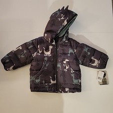 London Fog Toddler Boys Dinosaur Hooded Faux Fur Inner Jacket 24M Olive Drab NEW