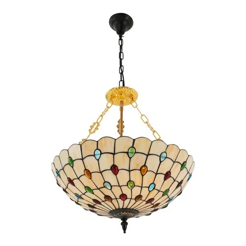 Tiffany Style Vintage Chandelier Stained Glass Flush Mount Ceiling Light Fixture