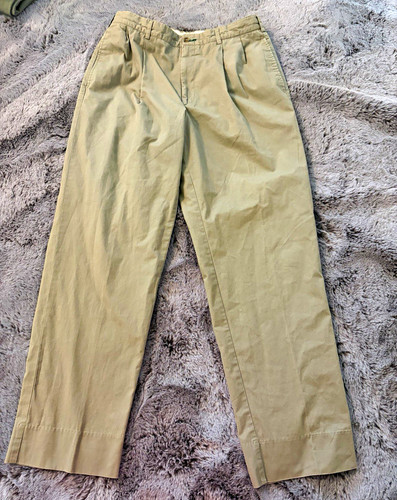 Tommy Hilfiger Men's Beige Twill Cotton Chino Pleated Tapered Pants 32 Regular
