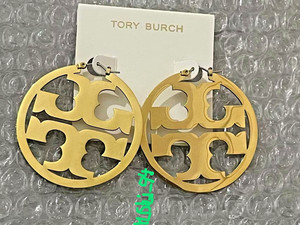 Pendientes Tory Burch Clásicos Doble T Logo Oro Aro Grande Pierced