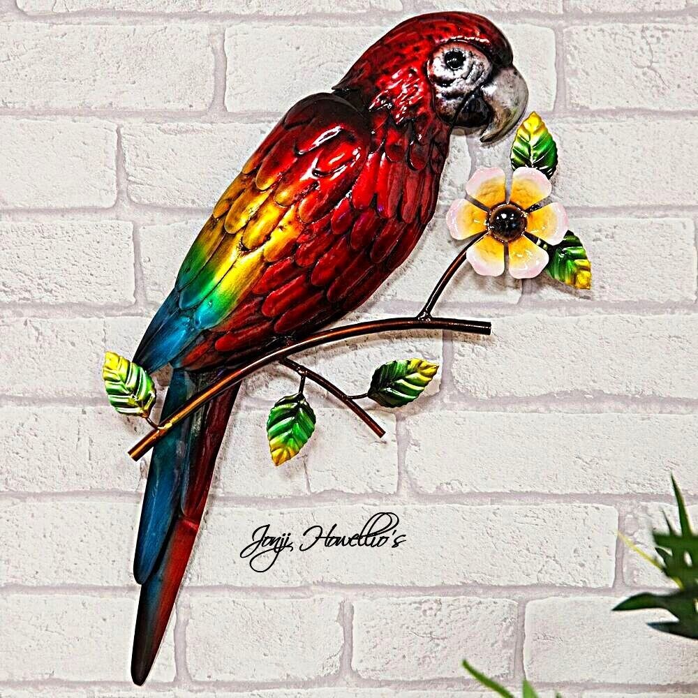 Large Parrot Metal Wall Art Bright Colourful Macaw Wall Plaque Home Decor 46cm