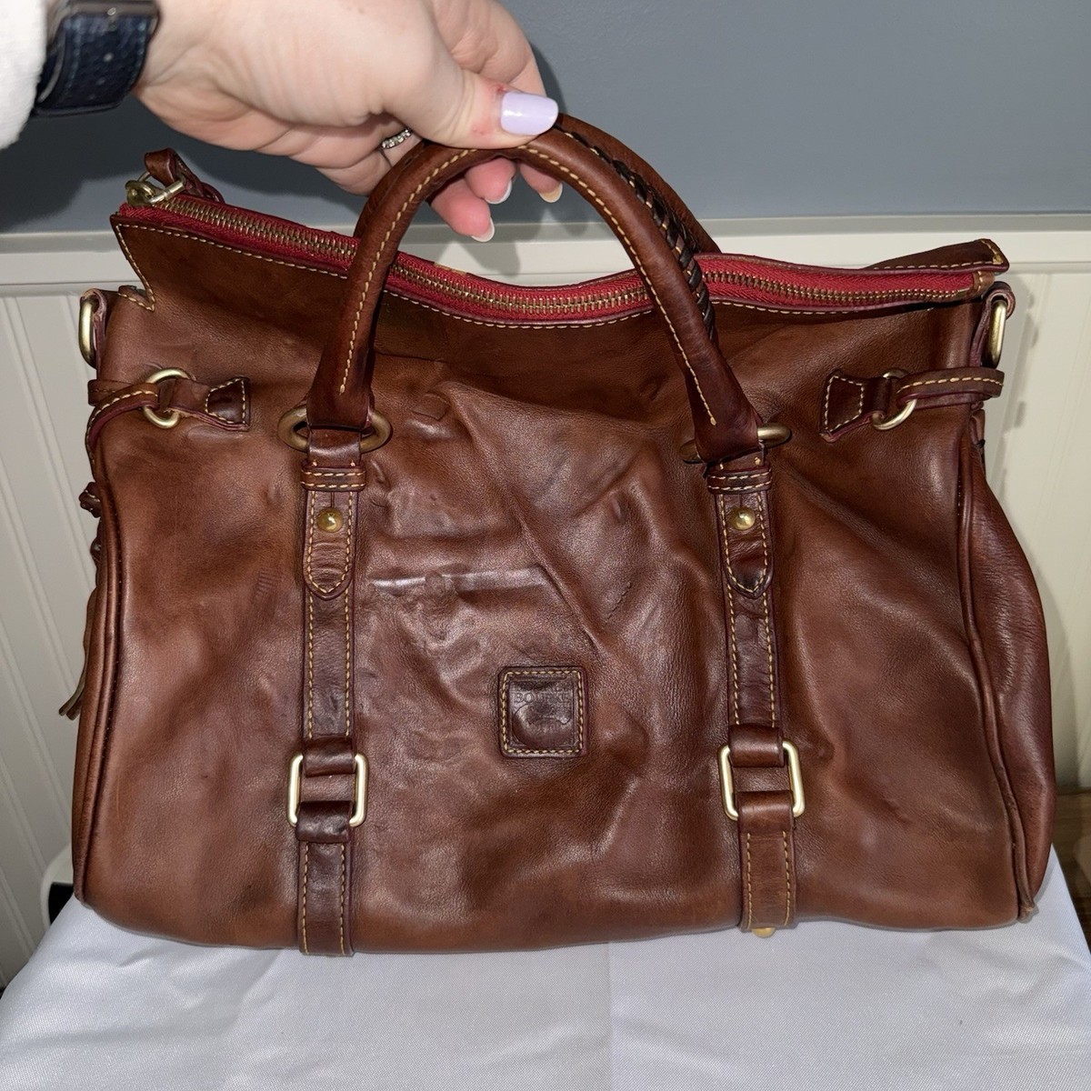 Dooney & Bourke Dark Brown Florentine Leather Satchel Top Handle