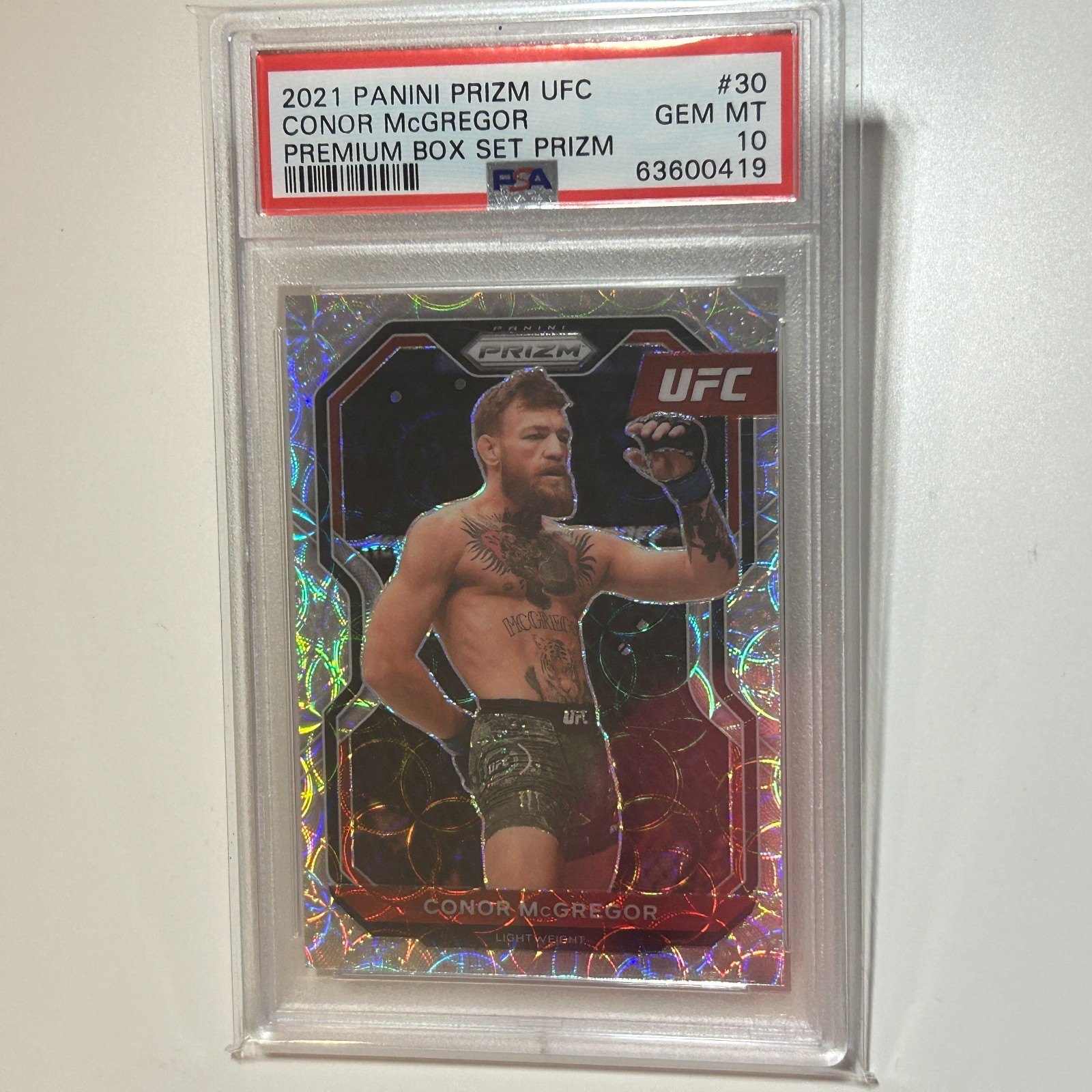 Conor McGregor 2021 Panini Prizm UFC Premium Scope Prizm Card 47/99 #30 PSA 10 view 2