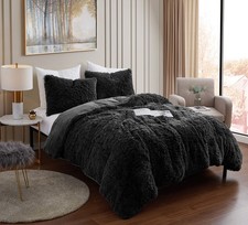 Plush Shaggy Duvet Cover Set Ultra Soft Luxurious Faux Fur Decorative Fluffy ...