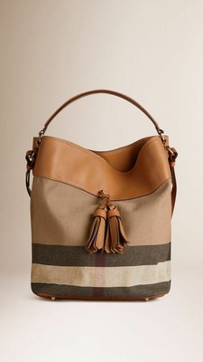 burberry medium canvas check hobo bag