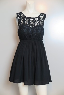 NWT Deja Vu Black Floral Sleeveless Short Babydoll Dress Size L MSRP $69.99
