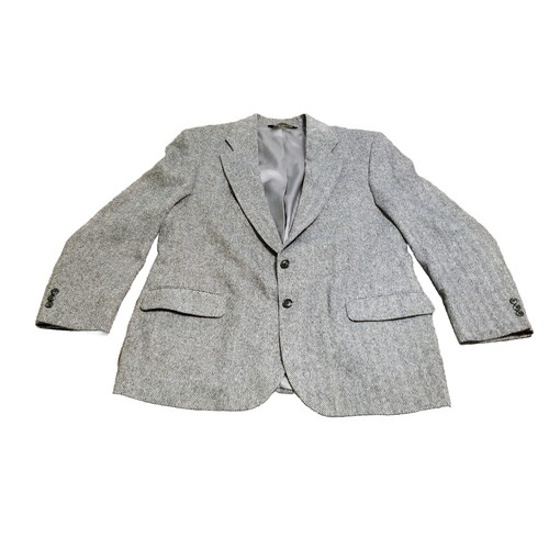 Cricketeer Blazer Gray Tweed Herringbone Lamb Wool Blend Sport Coat Made in USA