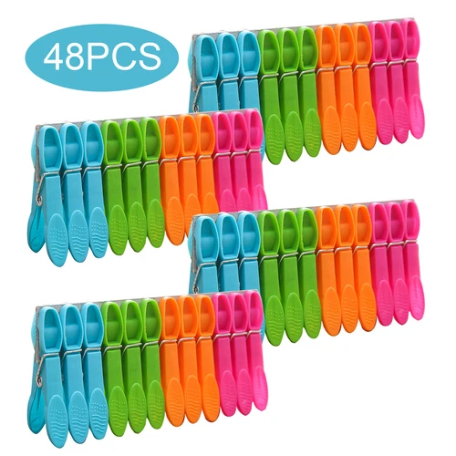 48pcs Laundry Windproof Clamps Clothes Pin Towel Sock Grip Strong Clips Pegs