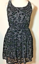 Forever 21 Black Flocked dress Sz Small overlay Floral semi formal sheath