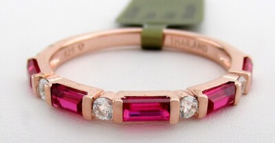 LAB CREATED RUBY & WHITE SAPPHIRE RING .925 STERLING SILVER (rose) - NWT