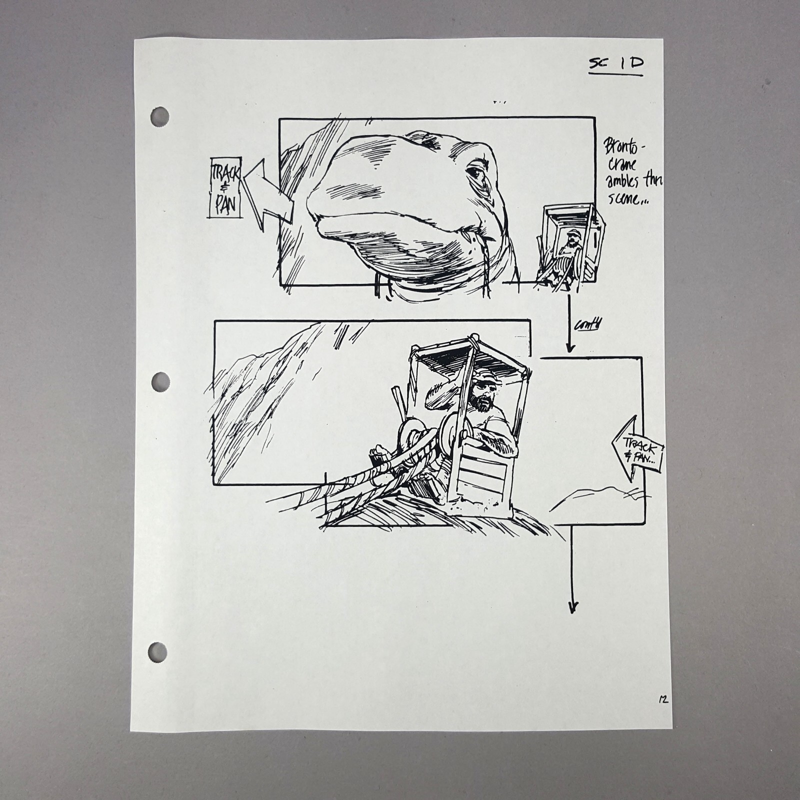 Image 3 of The Flintstones (1994 Film) Production Used Storyboard, Bronto Crane, COA
