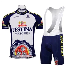 Festina Peugeot Cycling Short Sleeves Jersey Bib Short Set Cycling Jersey Suit