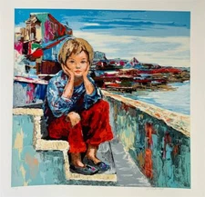 Hilda Rindom Untitled (Child) H/ S Limited Serigraph on Paper Kid Seascape Art