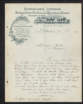 L'ARBRESLE (69) MASCHINEN & LANDWIRTSCHAFTLICHE PRODUKTE ''J. MINODIER'' 1902
