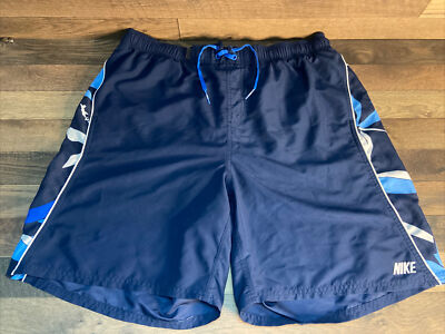 Nike Swim Shorts Mens Large XXL Navy Blue Drawstring Trunks Casual Logo  Tropical