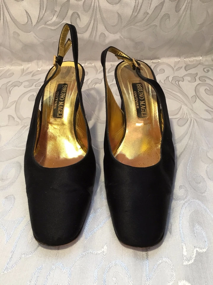 Zapatos de salón vintage negros satinados BRUNO MAGLI COUTURE con estrás TALLA 9 Foto 2 de 4