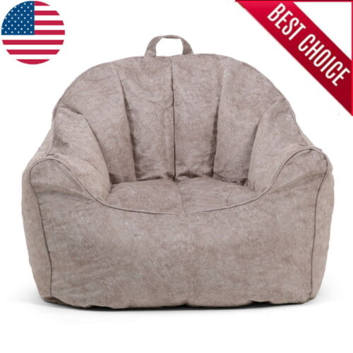 Bean Bag Sofa Lazy Lounger Chair Faux Leather W/ Carry Handle Living Room Gray