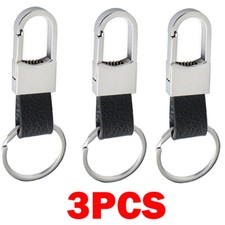 3x Modern Metal Leather Key Chain Ring Fob Keyfob Car Keychain Keyring Men Gift