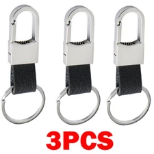 3x Modern Metal Leather Key Chain Ring Fob Keyfob Car Keychain Keyring Men Gift