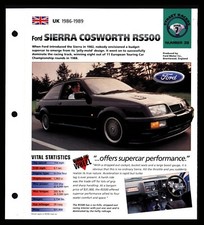 Ford Sierra Cosworth (UK 1986-1989) Spec Sheet 1998 HOT CARS Street Racers #7.39