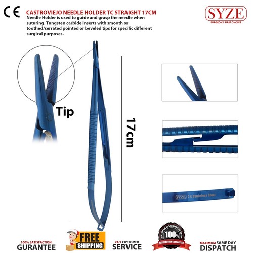 17CM Castroviejo Needle Holder Blue Titanium Coated Forceps Suturing Instruments - Imagen 2 de 3