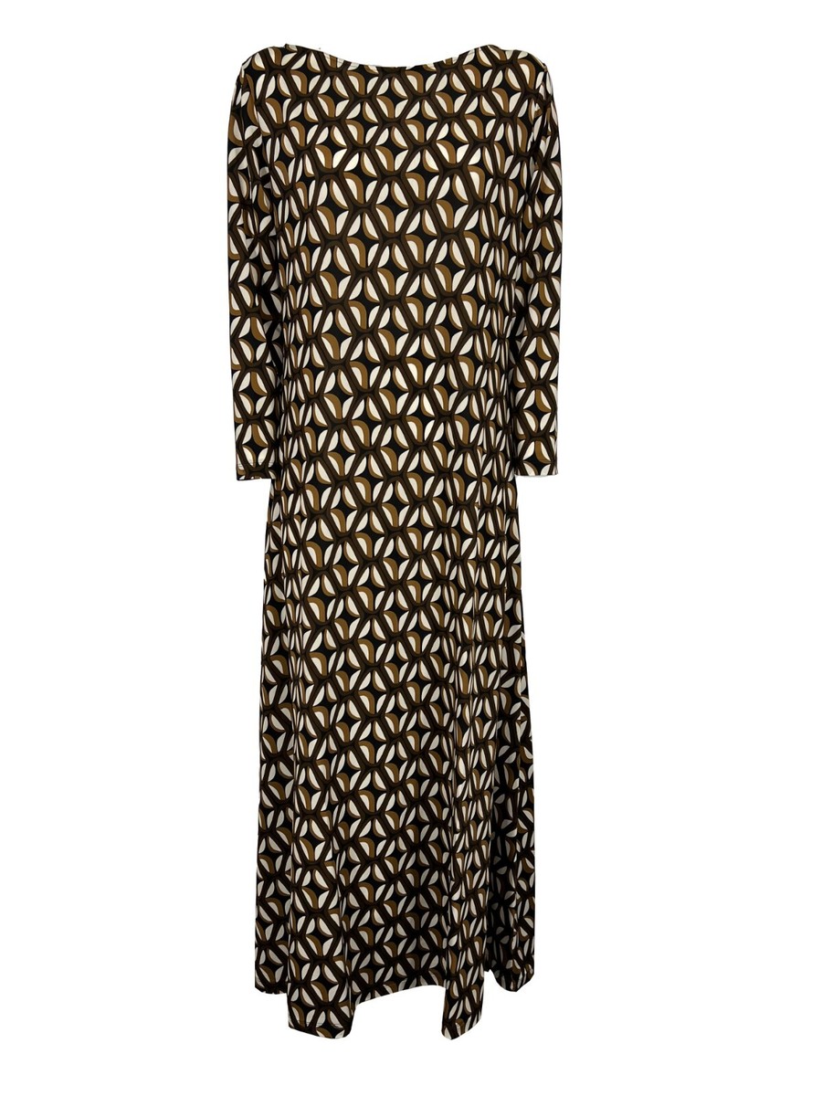 VIA MASINI 80 abito donna lungo jersey fantasia marrone/cuoio