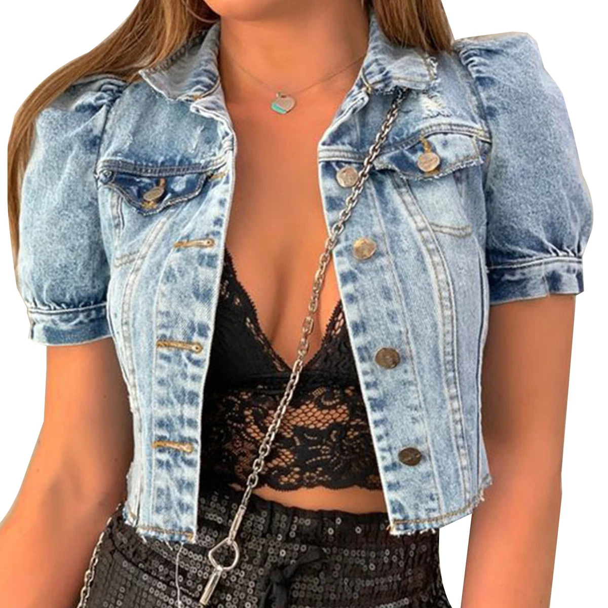 Crop ripped denim clearance jacket