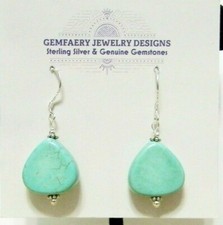 Sterling Silver Natural TURQUOISE Gemstone Dangle Earrings 6056...Handmade USA