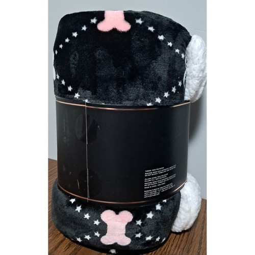 Juicy Couture Black Plush Throw Blanket with a 12 x 8 x 3 Bone Shape Pillow - Picture 3 of 6