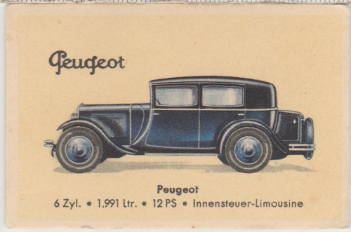 1931 Chromo Peugeot Limousine 6 cylindres Paris - Imagen 1 de 2
