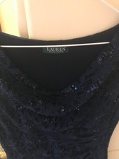 Lauren Ralph Lauren Navy Blue Sequin Faux Wrap Sleeveless Size 8?