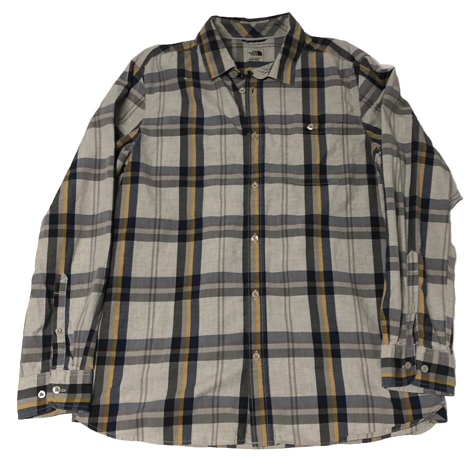 The North Face Shirt Mens Large Blue Gray Plaid Long Sleeve Button Up Outdoor