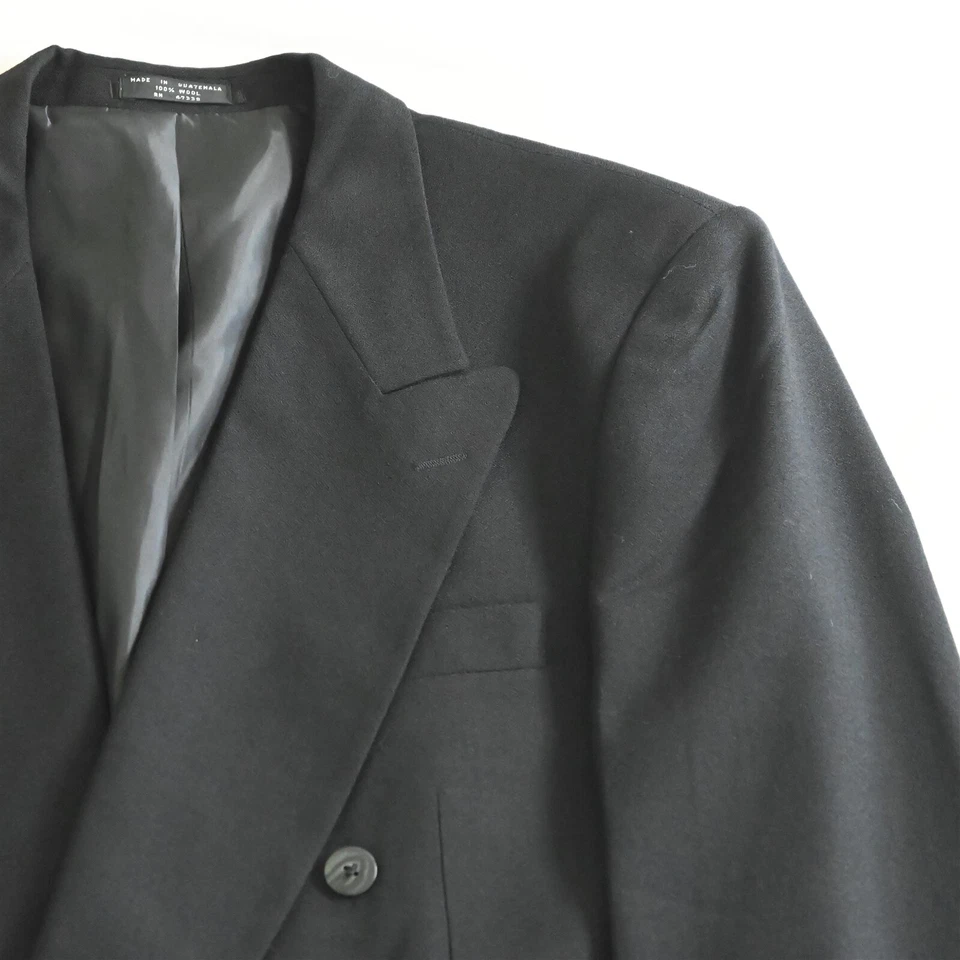 Винтажный сделано в США 42L твердый черный 100% шерсти двубортный блейзер спортивное пальто - Изображение 2 из 4