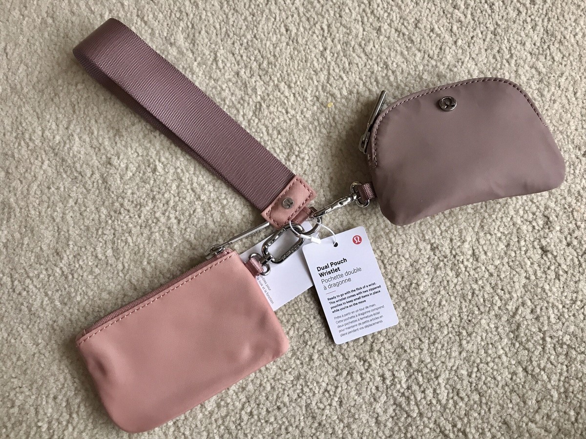 Lululemon Dual Pouch Wristlet Wallet Keychain Pink Pastel