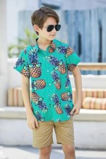 Boys Button-Down Hawaiian Shirt Short Sleeve Cool Cartoon Pineapple XS 5-6 Yrs