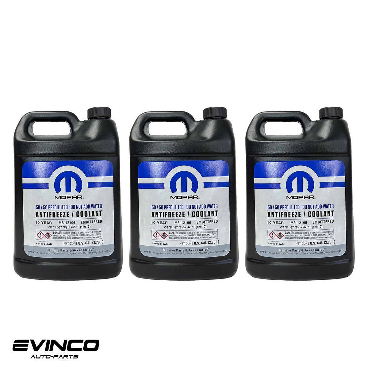 Mopar Antifreeze Coolant Purple 10 Year 50/50 Prediluted Kit of 3