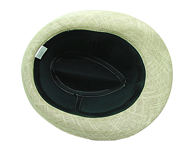 Linen Fedora Fashion Hat Oval Gold Ring On Side Beige & Gold  display picture 2
