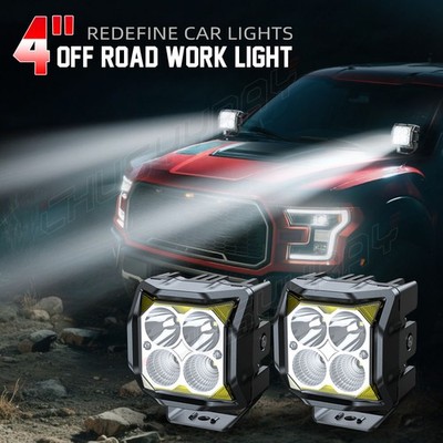 4''inch LED Work Light Bar Pods Dual Side White & Amber Strobe Lamp ATV Truck UTV