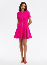 Oscar de la Renta Flower Zip Fuchsia Pink Dress Wool Pintuck Fit&Flare XS/S NWOT