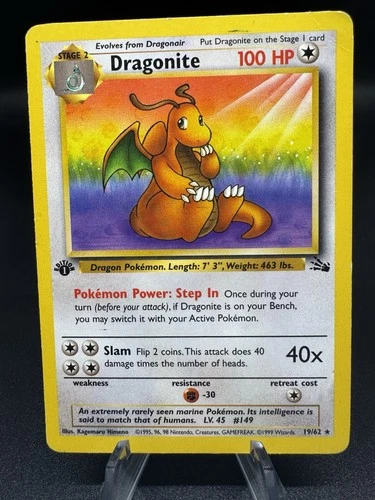 Pokemon TCG Dragonite 19/62 Fossil 1st Edition Regular WOTC Vintage - HP/Damaged