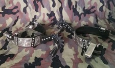 AHE-Men's Studded Black w/Silver Trim Floral Engraved Set of SPURS New 