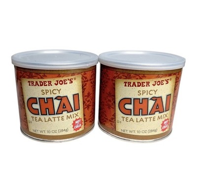 Trader Joes Spicy Chai Tea Latte Mix 10 oz Canister Lot of 2 Hot or Cold Drink
