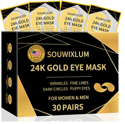 Under Eye Patches For Puffy Eyes 30Pairs, 24K Gold Eye Mask For Dark Circles and