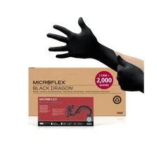 Ansell Microflex Black Dragon BD-100L 6mil Disposable Latex Gloves w/Full Tex...