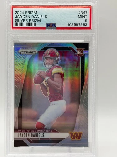 JAYDEN DANIELS 2024 PANINI PRIZM SILVER PRIZM RC MINT PSA 9 WASHINGTON COMMANDER