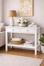 2 Drawer Console Table-White Bedroom Hallway Table with Storage Shelf