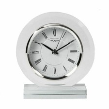 Wm.Widdop Round Glass Mantel Clock – Contemporary Clear Glass Desk & Shelf Clock