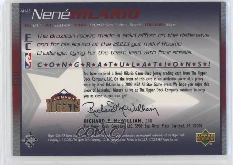 2003-04 SP Game Used All-Star Apparel Nene #NH-AS - Image 2 of 2